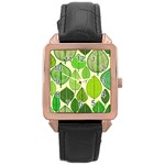 Leaves pattern design Rose Gold Leather Watch  Front