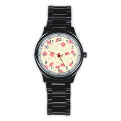 Seamless Flower Pattern Stainless Steel Round Watch by TastefulDesigns