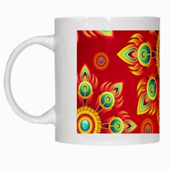 Red And Orange Floral Geometric Pattern White Mugs by LovelyDesigns4U