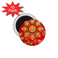 Red And Orange Floral Geometric Pattern 1 75  Magnets (10 Pack) 