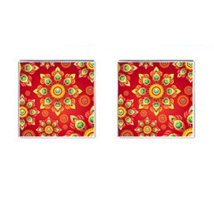 Red And Orange Floral Geometric Pattern Cufflinks (square) by LovelyDesigns4U