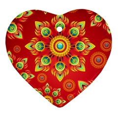Red And Orange Floral Geometric Pattern Heart Ornament (two Sides) by LovelyDesigns4U