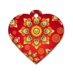 Red And Orange Floral Geometric Pattern Dog Tag Heart (two Sides) by LovelyDesigns4U