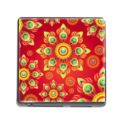 Red And Orange Floral Geometric Pattern Memory Card Reader (square) by LovelyDesigns4U