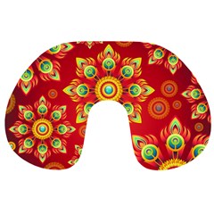 Red And Orange Floral Geometric Pattern Travel Neck Pillows