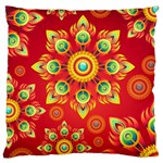 Red and Orange Floral Geometric Pattern Large Flano Cushion Case (Two Sides) Front