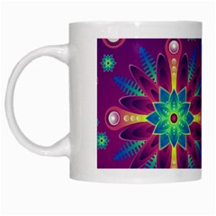 Purple And Green Floral Geometric Pattern White Mugs by LovelyDesigns4U