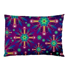 Purple And Green Floral Geometric Pattern Pillow Case by LovelyDesigns4U