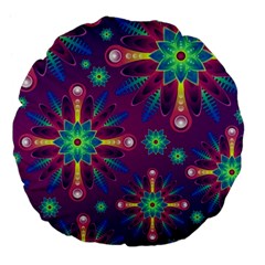 Purple And Green Floral Geometric Pattern Large 18  Premium Flano Round Cushions by LovelyDesigns4U