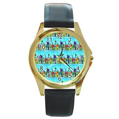 Colourful Street A Completely Seamless Tile Able Design Round Gold Metal Watch by Nexatart