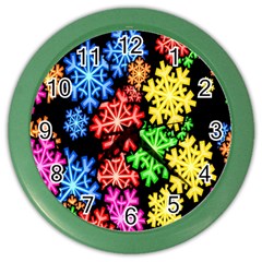 Colourful Snowflake Wallpaper Pattern Color Wall Clocks