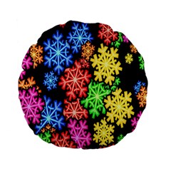 Colourful Snowflake Wallpaper Pattern Standard 15  Premium Flano Round Cushions by Nexatart