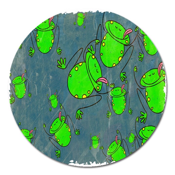 Cartoon Grunge Frog Wallpaper Background Magnet 5  (Round)
