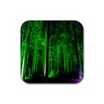 Spooky Forest With Illuminated Trees Rubber Coaster (Square)  Front