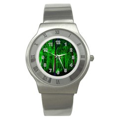 Spooky Forest With Illuminated Trees Stainless Steel Watch by Nexatart