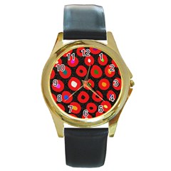 Polka Dot Texture Digitally Created Abstract Polka Dot Design Round Gold Metal Watch by Nexatart