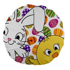 Easter Bunny And Chick  Large 18  Premium Flano Round Cushions by Valentinaart