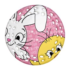 Easter Bunny And Chick  Ornament (round Filigree) by Valentinaart