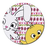 Easter bunny and chick  Round Mousepads Front