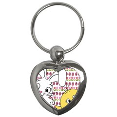 Easter Bunny And Chick  Key Chains (heart)  by Valentinaart