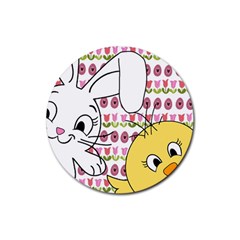 Easter Bunny And Chick  Rubber Coaster (round)  by Valentinaart