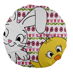 Easter Bunny And Chick  Large 18  Premium Flano Round Cushions by Valentinaart