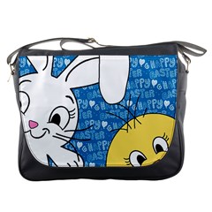 Easter Bunny And Chick  Messenger Bags by Valentinaart