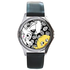 Easter Bunny And Chick  Round Metal Watch by Valentinaart