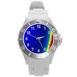 Blue Wallpaper With Rainbow Round Plastic Sport Watch (L) Front