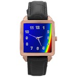 Blue Wallpaper With Rainbow Rose Gold Leather Watch  Front
