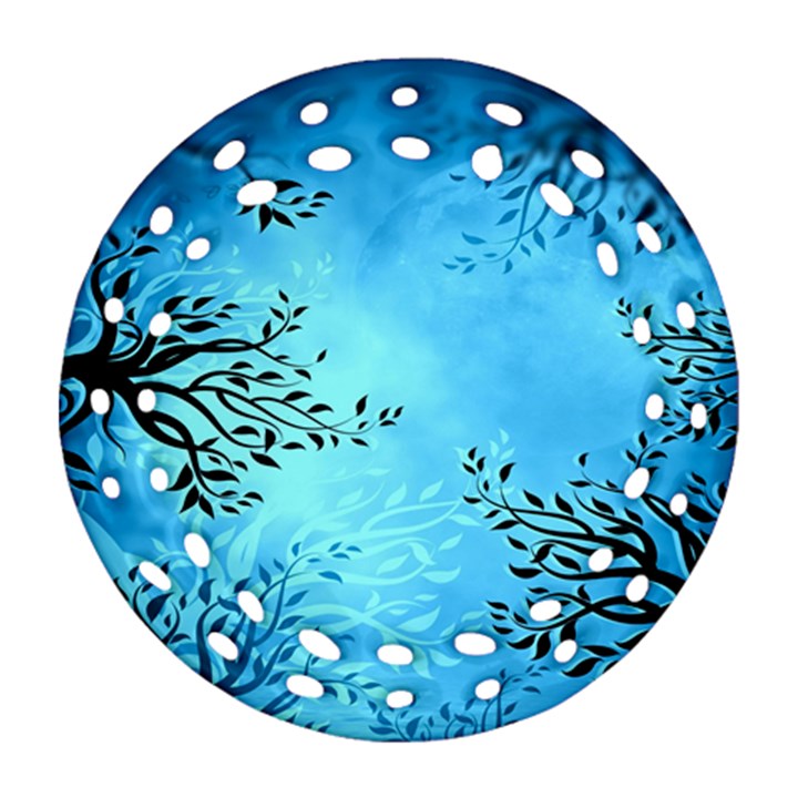 Blue Night Portrait Background Round Filigree Ornament (Two Sides)