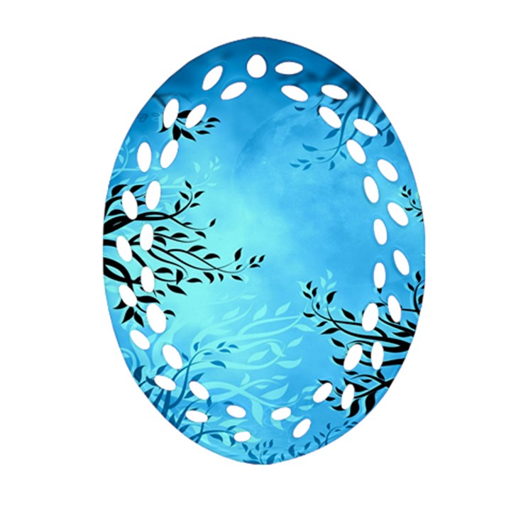 Blue Night Portrait Background Oval Filigree Ornament (Two Sides)