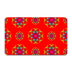 Rainbow Colors Geometric Circles Seamless Pattern On Red Background Magnet (rectangular) by Nexatart