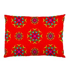 Rainbow Colors Geometric Circles Seamless Pattern On Red Background Pillow Case by Nexatart