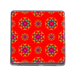 Rainbow Colors Geometric Circles Seamless Pattern On Red Background Memory Card Reader (square)
