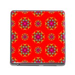 Rainbow Colors Geometric Circles Seamless Pattern On Red Background Memory Card Reader (Square) Front