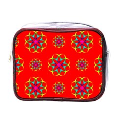 Rainbow Colors Geometric Circles Seamless Pattern On Red Background Mini Toiletries Bags by Nexatart