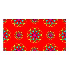 Rainbow Colors Geometric Circles Seamless Pattern On Red Background Satin Shawl by Nexatart