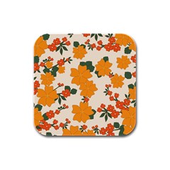 Vintage Floral Wallpaper Background In Shades Of Orange Rubber Square Coaster (4 Pack)  by Nexatart