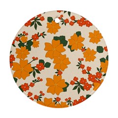 Vintage Floral Wallpaper Background In Shades Of Orange Round Ornament (two Sides) by Nexatart