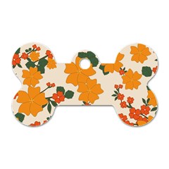 Vintage Floral Wallpaper Background In Shades Of Orange Dog Tag Bone (two Sides) by Nexatart