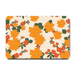 Vintage Floral Wallpaper Background In Shades Of Orange Small Doormat  by Nexatart