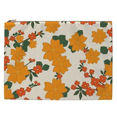 Vintage Floral Wallpaper Background In Shades Of Orange Cosmetic Bag (xxl)  by Nexatart