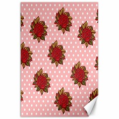 Pink Polka Dot Background With Red Roses Canvas 20  X 30   by Nexatart