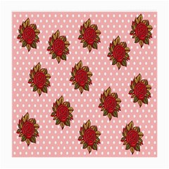 Pink Polka Dot Background With Red Roses Medium Glasses Cloth (2-side) by Nexatart