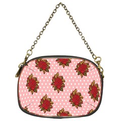 Pink Polka Dot Background With Red Roses Chain Purses (one Side)  by Nexatart