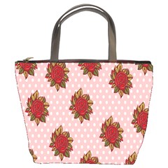 Pink Polka Dot Background With Red Roses Bucket Bags