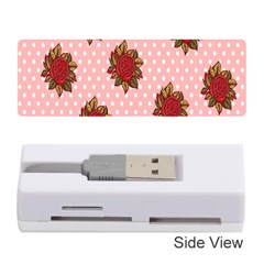 Pink Polka Dot Background With Red Roses Memory Card Reader (stick)  by Nexatart