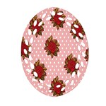 Pink Polka Dot Background With Red Roses Oval Filigree Ornament (Two Sides) Back