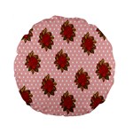 Pink Polka Dot Background With Red Roses Standard 15  Premium Flano Round Cushions Front